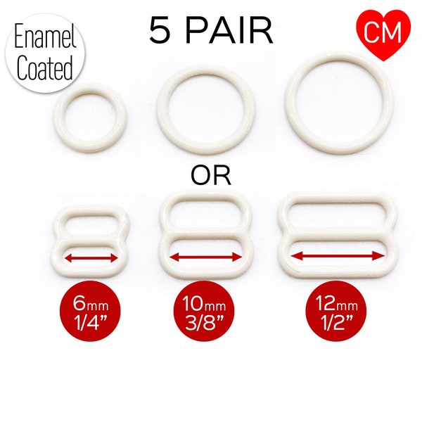 CLEARANCE- 5 Pair of Rings OR Sliders in Elegant Ivory for Bra making or Swimwear - 1/4"/6mm, 3/8"/10mm, 1/2"/12mm