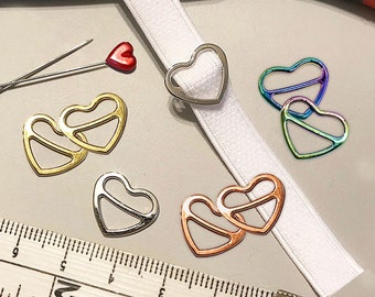 3/8"-10mm, 1/2"-12mm, 5/8"-15mm Metal Heart-Shaped Bra Strap Sliders- Set of 2 for Swimwear or Bra Making