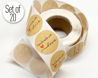 1 "Kreis Aufkleber Handmade with Love - Set von 20