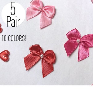 CLEARANCE– 1&quot; (25mm) Small Satin Bows with Pearlesque Bead- 5 Pair