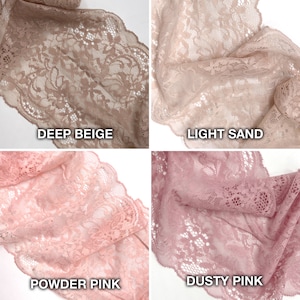 Stitch Love Studio - 6 1/2" (16.5cm) Stretch Lace, Soft, High Quality- 1 Yard, in deep beige, light sand, powder pink, dusty pink