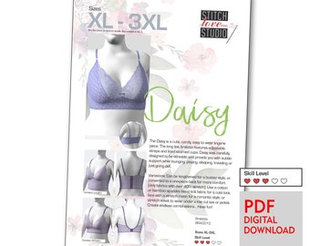 Downloadable PDF &quot;Daisy&quot; Bralette Sewing Pattern, Sizes XL-3XL