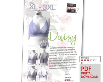 Downloadable PDF "Daisy" Bralette Sewing Pattern, Sizes XL-3XL