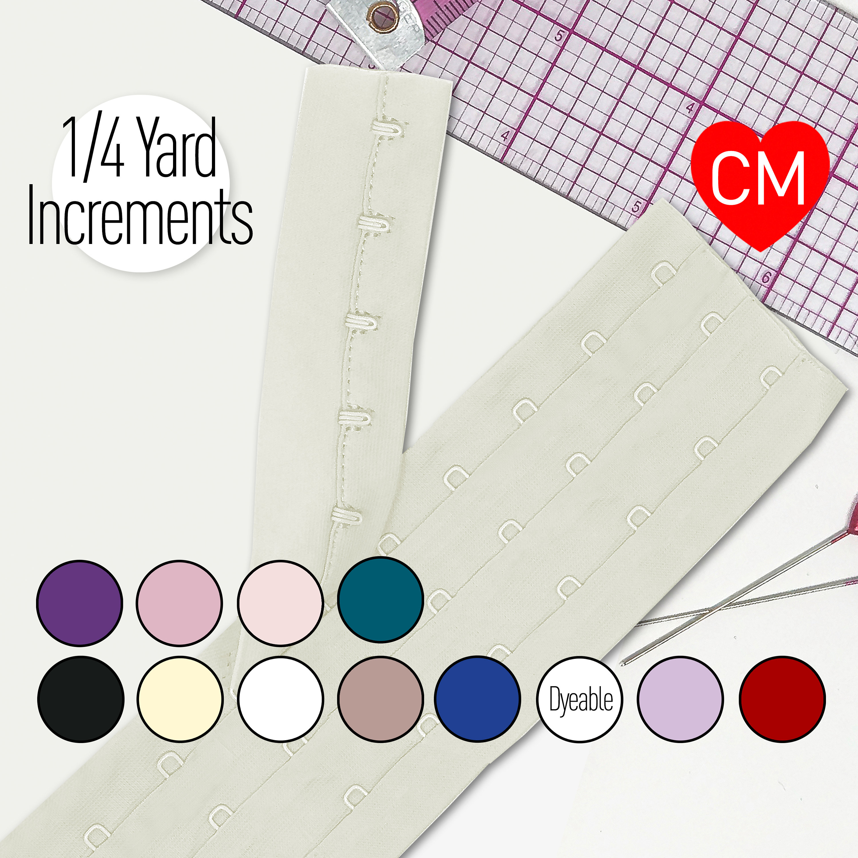 Continuous 3 Row Hook and Eye Tape, perfect for longline bras. Cut in…
