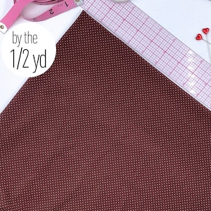 Stretch Tricot Fabric lightweight, Ivory Mini Dot print on Chocolate Background- by the 1/2 Yard