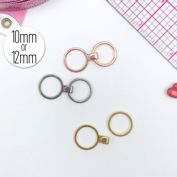 1/2" (12mm) or 3/8" (10mm) J-Hook with ring Set, Converts Bra into a Racer Back in Gold, Silver or Rose Gold