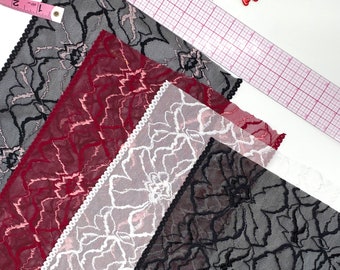 23 cm (9") weiche, hochwertige Stretch Spitze in Schwarz, Weiß, Schwarz-Rosa oder Wein-Rosa - per 1 Meter