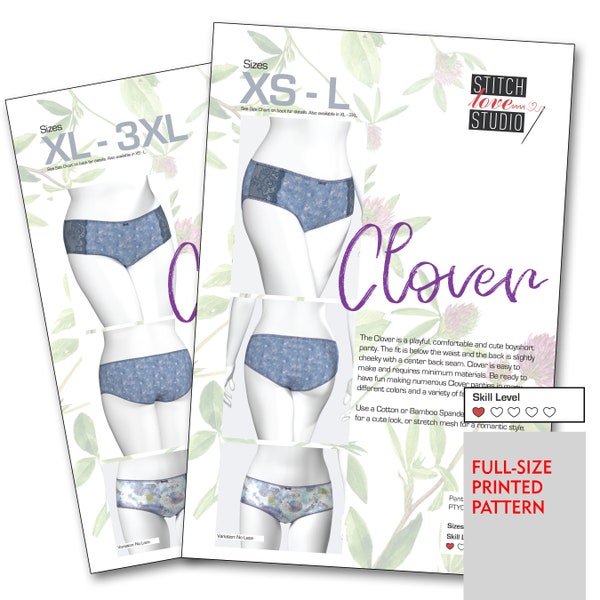 Printed "Clover" Panty Sewing Pattern, Sizes XS-L or XL-3XL