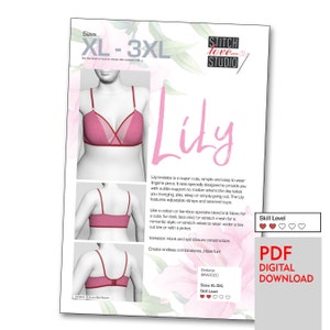Downloadable PDF "Lily" Bralette Sewing Pattern, Sizes XL-3XL