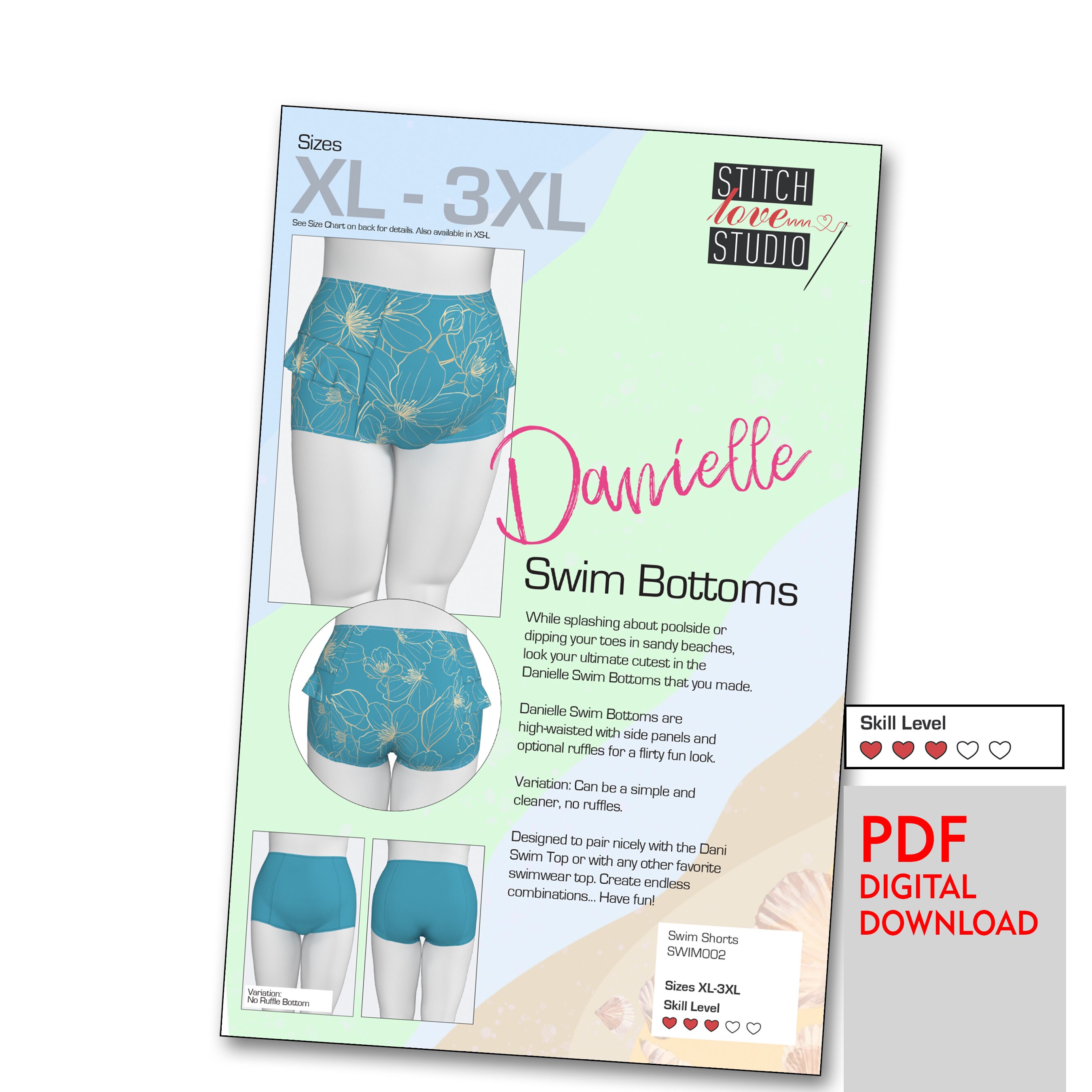Downloadable PDF "Danielle" Swim Bottoms Sewing Pattern Sizes XL-3XL