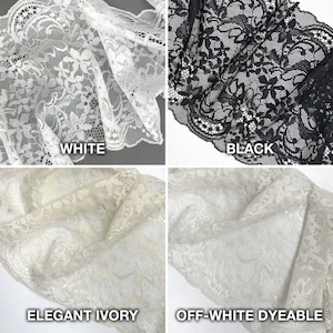 Stitch Love Studio - 6 1/2" (16.5cm) Stretch Lace, Soft, High Quality- 1 Yard, in black, white, elegant ivory, off-white dyeable