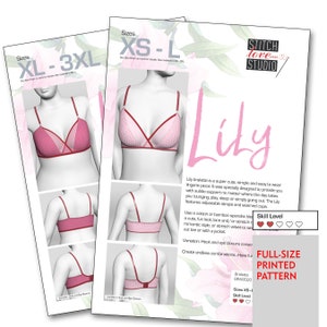 Printed &quot;Lily&quot; Bralette Sewing Pattern, Sizes XS-L or XL-3XL