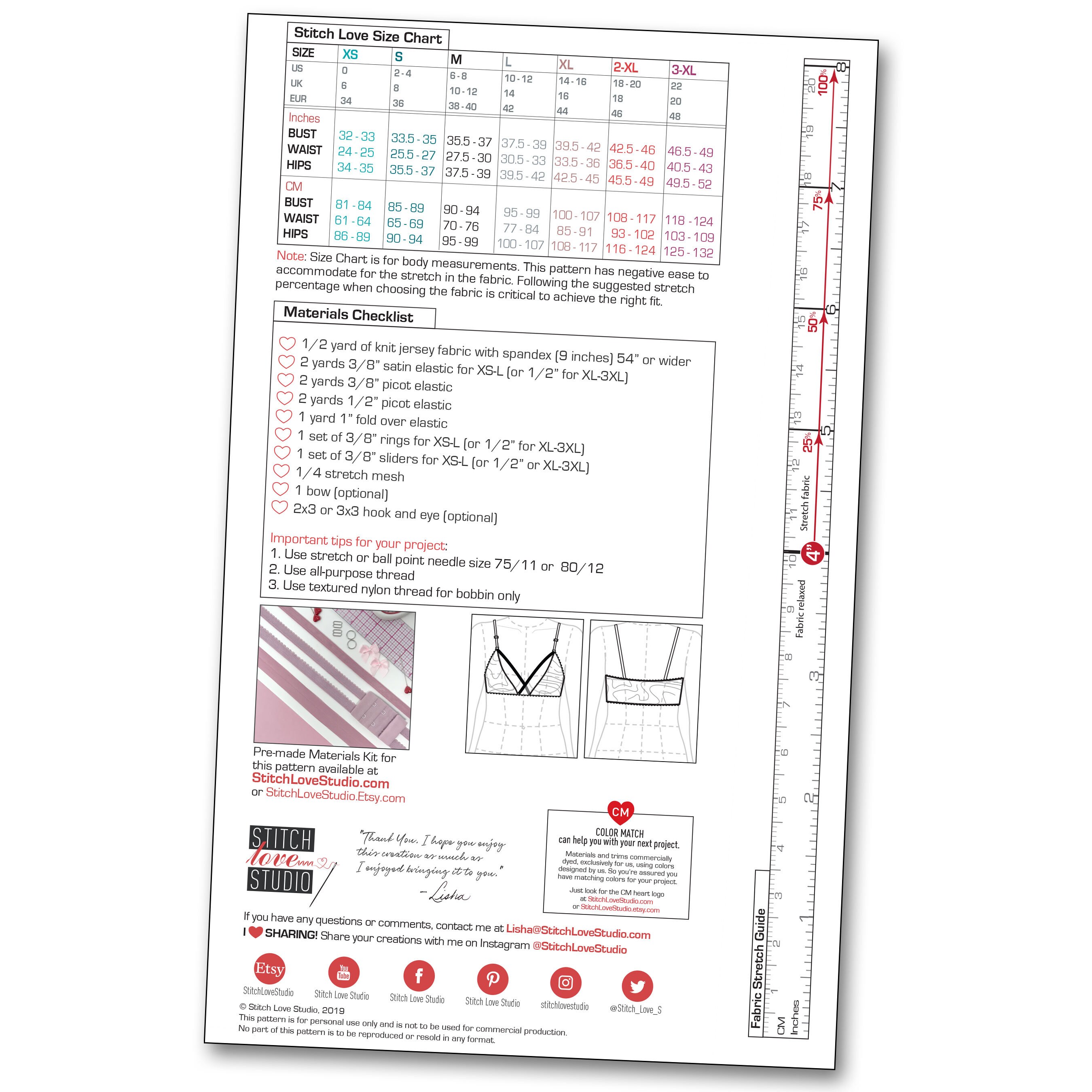 Downloadable PDF lily Bralette Sewing Pattern, Sizes XS-L 