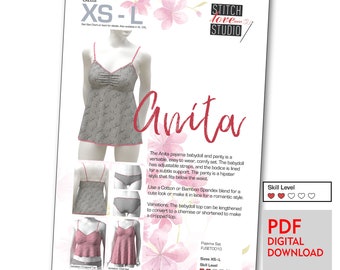 Downloadable PDF &quot;Anita&quot; Babydoll and Panty Set Sewing Pattern, Sizes XS-L