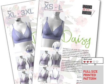 Printed daisy Bralette Sewing Pattern, Sizes XS-L or XL-3XL -  New  Zealand