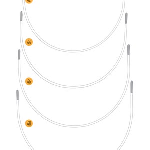 May include: Four different sizes of white metal boning for sewing projects. The sizes are labelled 42, 44, 46, and 48.
