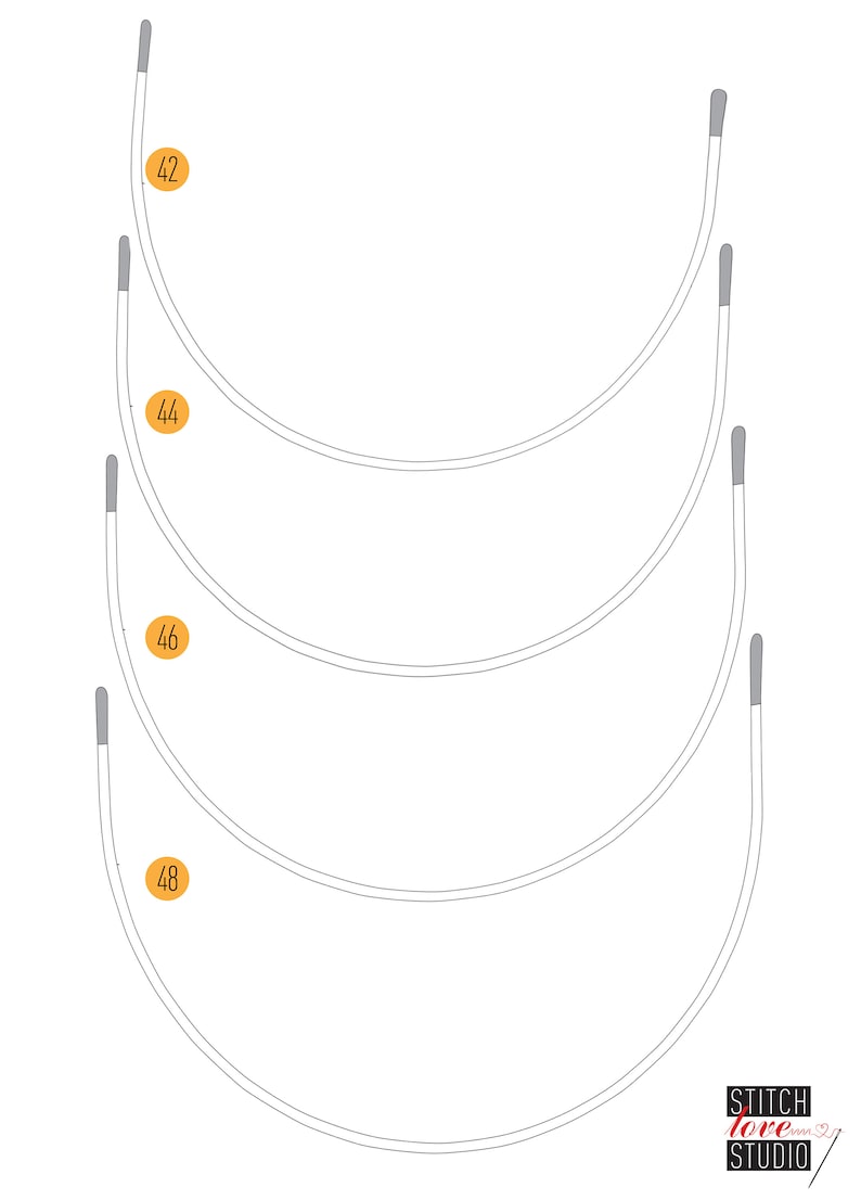 May include: Four different sizes of white metal boning for sewing projects. The sizes are labelled 42, 44, 46, and 48.