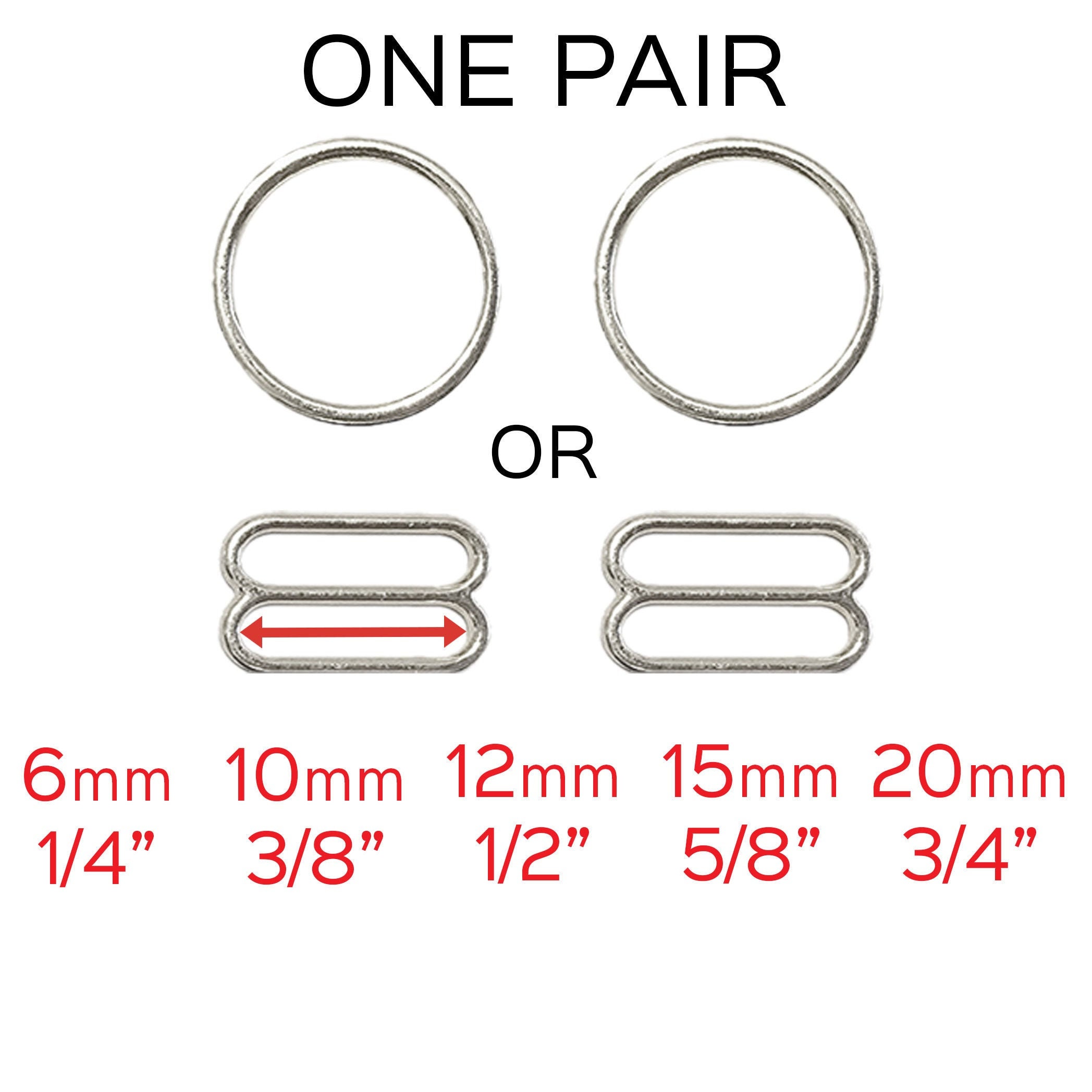 Set of 2 Rings OR 2 Sliders in Silver for swimwear or bra making- 1/4…