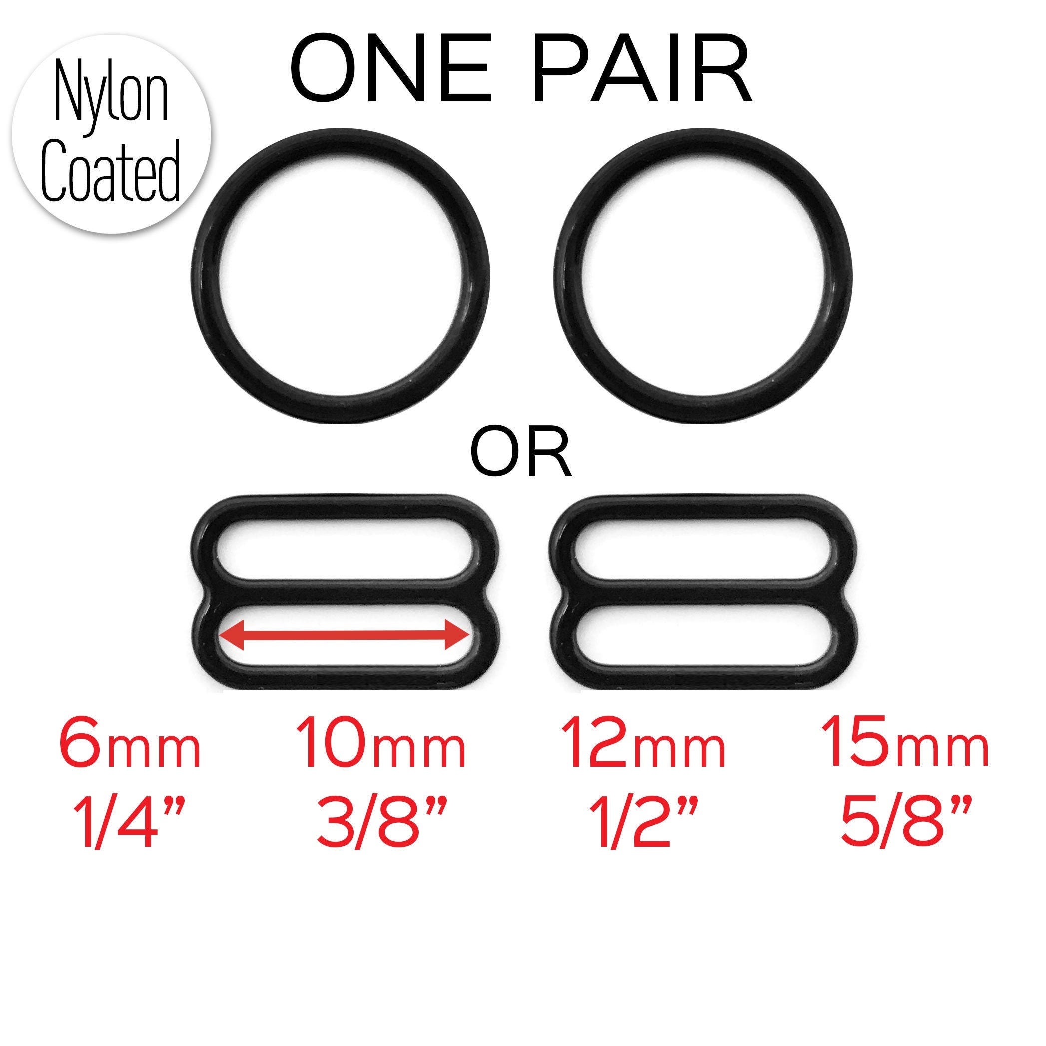 Set of 2 Rings OR 2 Sliders Bra Strap Sliders in Black for swimwear o…