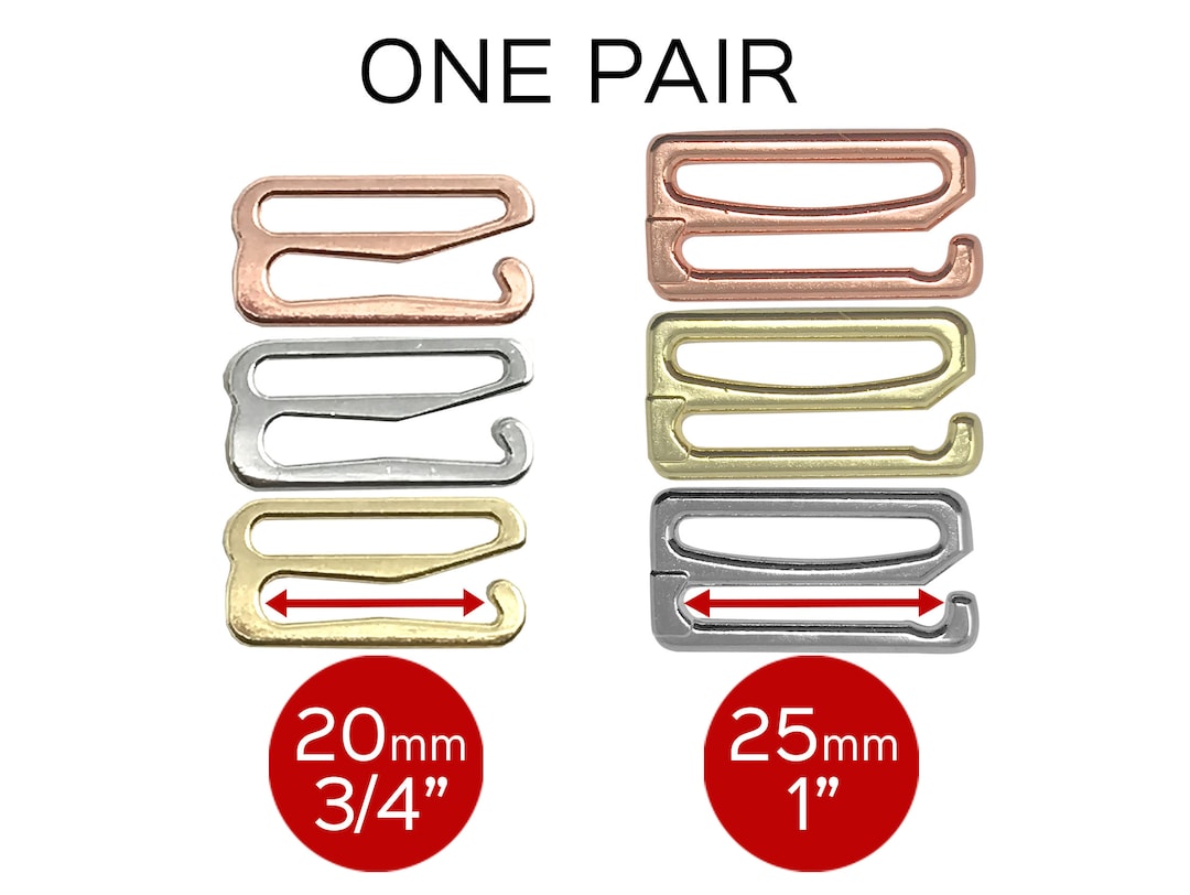 3/420mm or 1 25mm Bra Strap Slider Hooks in Silver, Gold or Rose Gold for  Swimwear or Bra Making. Set of 2 