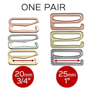 Op de afbeelding: Een paar bh-verlengstukken in drie kleuren: rosé goud, goud en zilver. De verlengstukken zijn 3/4 inch (20 mm) en 1 inch (25 mm) lang.