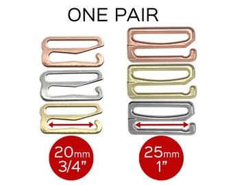 3/4&quot;(20mm) or 1&quot; (25mm) Bra Strap Slider Hooks in Silver, Gold or Rose Gold for Swimwear or Bra Making. Set of 2