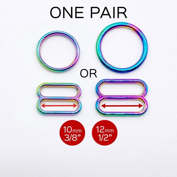 Set of 2 Rings OR 2 Sliders Bra Strap Sliders in Rainbow Colored for Bra  Making or Swimwear 3/8/10mm or 1/2/12mm 