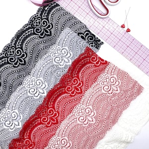 6 1/4&quot; (16cm) Stretch Lace, Soft, High-Quality- by the 1 yard