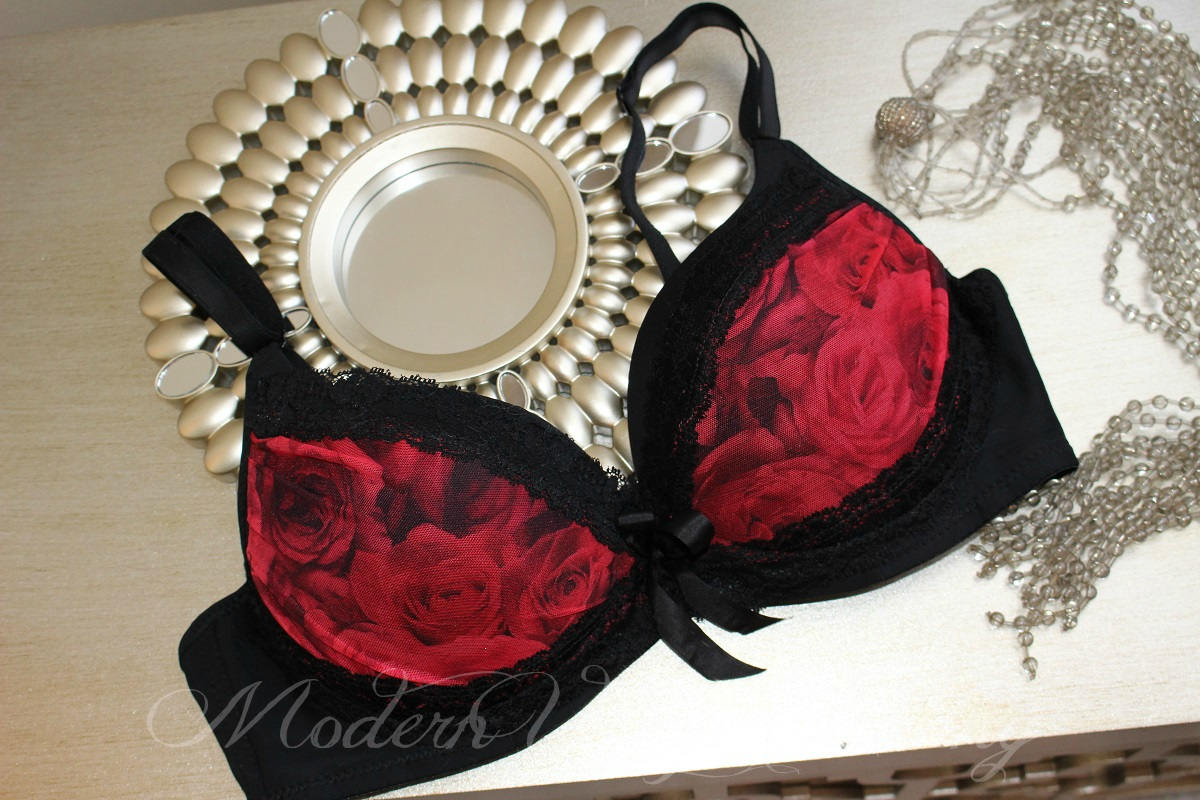 Bella Rose Print Molded Cup Bra Lingerie Pin-up Valentine's Day ...