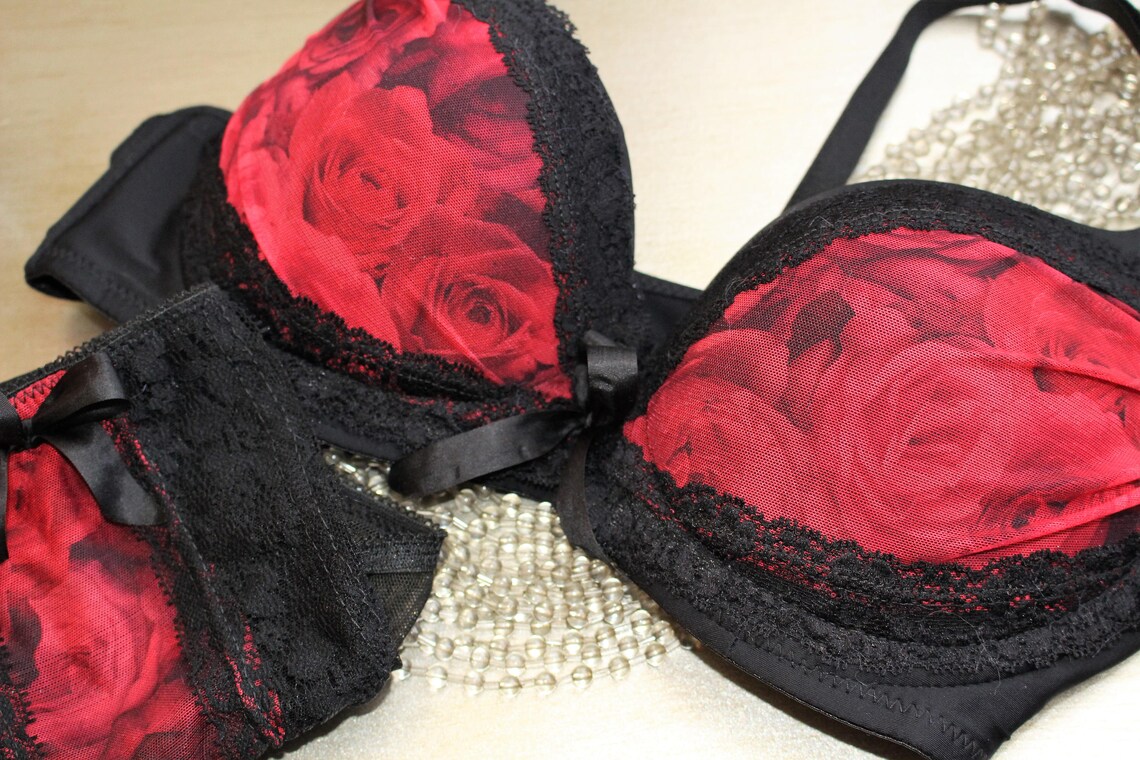 Bella Rose Print Molded Cup Bra Lingerie Pin-up Valentine's Day ...