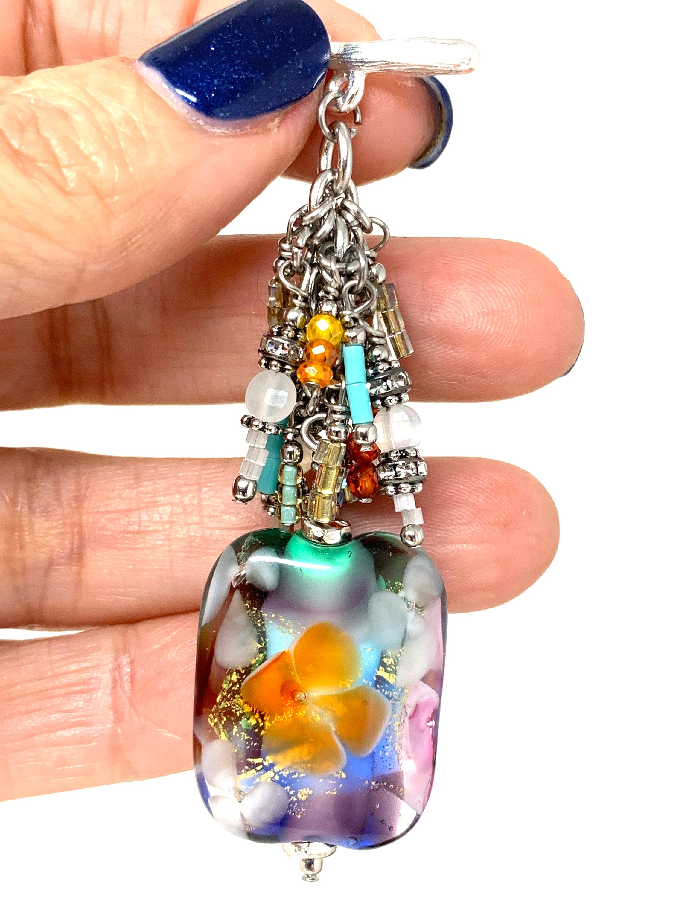 Lampwork Glass Beaded Pendant Necklace Colorful Glass Pendant Etsy
