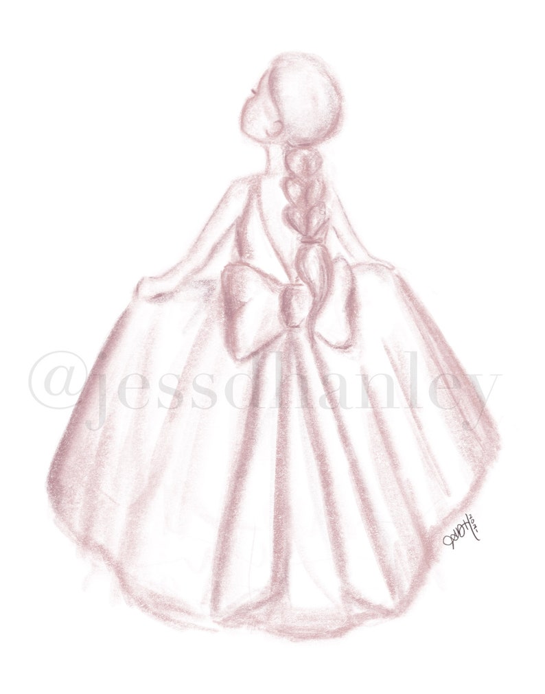 Curtsy Illustration Deep Lavender or Blush Pink fashion Sketch
