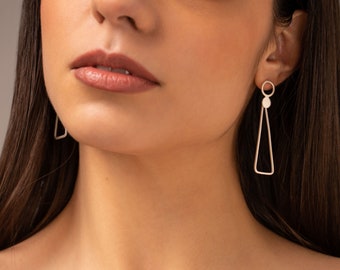 Dangle Geometric Earrings - Long Silver Earrings - Modern Earrings - Minimalist Earrings - Sterling Silver Jewelry - Minimal Jewelry