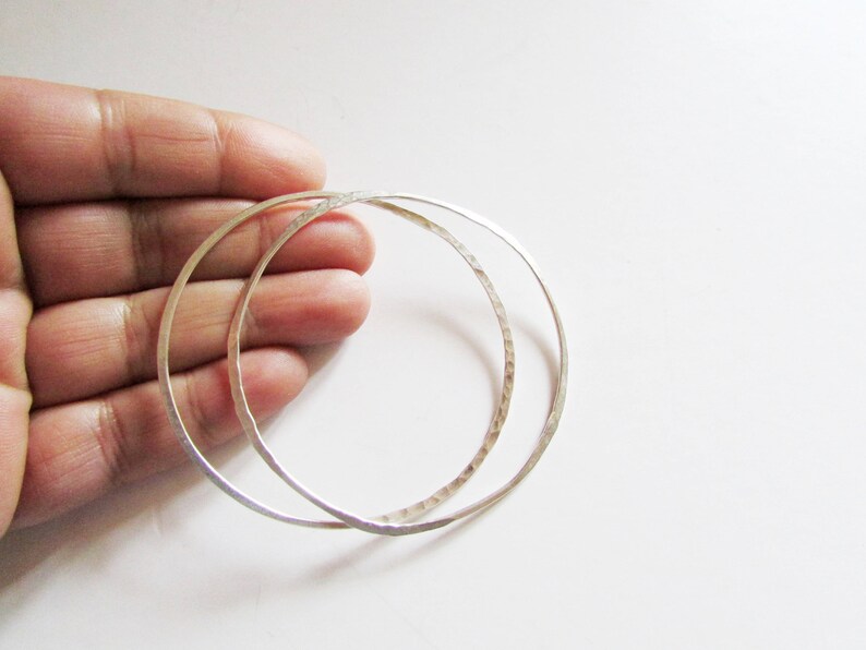 Set of Two Sterling Silver Bangles Bracelets Hammered Skinny Bangles Stacking Bracelets