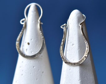 Dangle Oxidized Horseshoe Earrings - Dangle Hammered Earrings - Sterling Silver Earrings - Chunky Earrings - Modern Earrings - Gift for Her