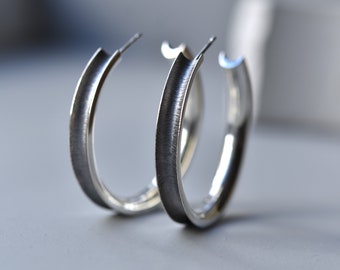 Flow Hoop Earrings - Sterling Silver Earrings - Open Hoops - Large Hoops -  Silver Hoops - Minimalist Earrings