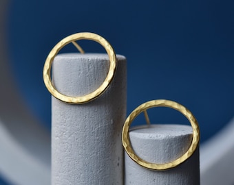 Hammered Circle Earrings - Gold Plated Earrings - Minimalist Earrings - Everyday Jewelry - Simple Jewelry