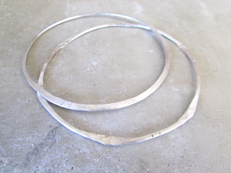 Set of Two Sterling Silver Bangles Bracelets Hammered Skinny Bangles Stacking Bracelets