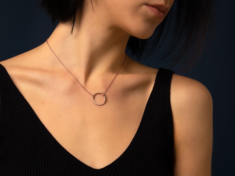 Circle Pendant Sterling Silver Necklace Gold Plated Platinum Plated Rose Gold Plated Simple Necklace Minimal Jewelry Geometric image 4