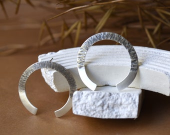 Hammered Horseshoe Earrings - Sterling Silver Earrings - Open Hoops - Modern Stud Earrings - Sterling Silver Hoops - Statement Earrings