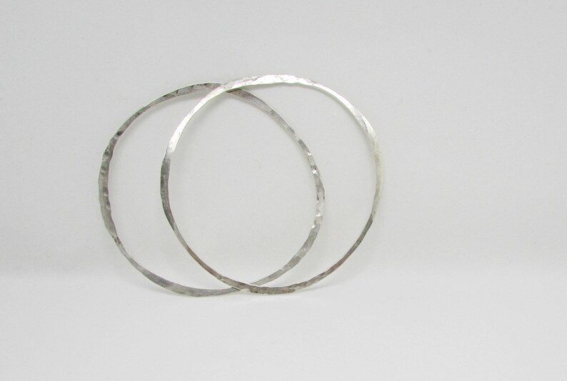 Set of Two Sterling Silver Bangles Bracelets Hammered Skinny Bangles Stacking Bracelets