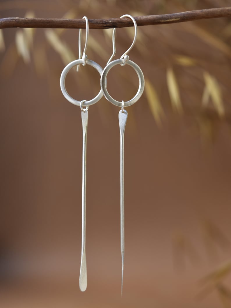 Circle With Moving Bar Sterling Silver Earrings Long Earrings Dangle Earrings Drop Earrings Geometric Earrings Minimal Earrings image 3