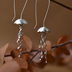 Sterling Silver Jellyfish - Ocean Earrings - Sea Life Jewelry - Beach Earrings - Sea Inspired - Long Earrings