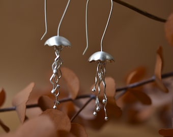 Sterling Silver Jellyfish - Ocean Earrings - Sea Life Jewelry - Beach Earrings - Sea Inspired - Long Earrings