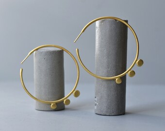 Hoop Earrings With Dots - Gold Plated Earrings - Hoop Earrings -  Large Hoops - Modern Hoops - Minimal Earrings