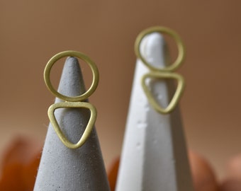 Circle Triangle Earrings - Geometric Post Earrings - Gold Plated Earrings - Minimal Earrings - Everyday Jewelry