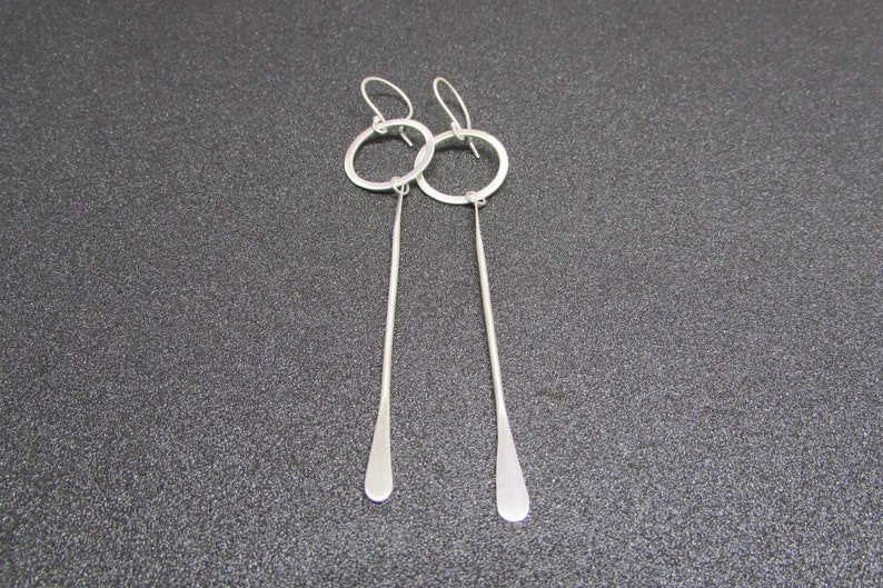 Circle With Moving Bar Sterling Silver Earrings Long Earrings Dangle Earrings Drop Earrings Geometric Earrings Minimal Earrings image 7