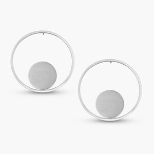 Circle Earrings With Disks Modern Earrings Circle Earrings Minimal Earrings Geometric Earrings Silver Earrings Gift for Her image 3