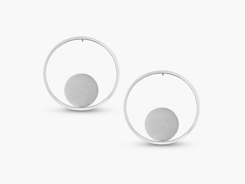 Circle Earrings With Disks Modern Earrings Circle Earrings Minimal Earrings Geometric Earrings Silver Earrings Gift for Her image 3