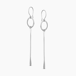 Circle With Moving Bar Sterling Silver Earrings Long Earrings Dangle Earrings Drop Earrings Geometric Earrings Minimal Earrings image 2